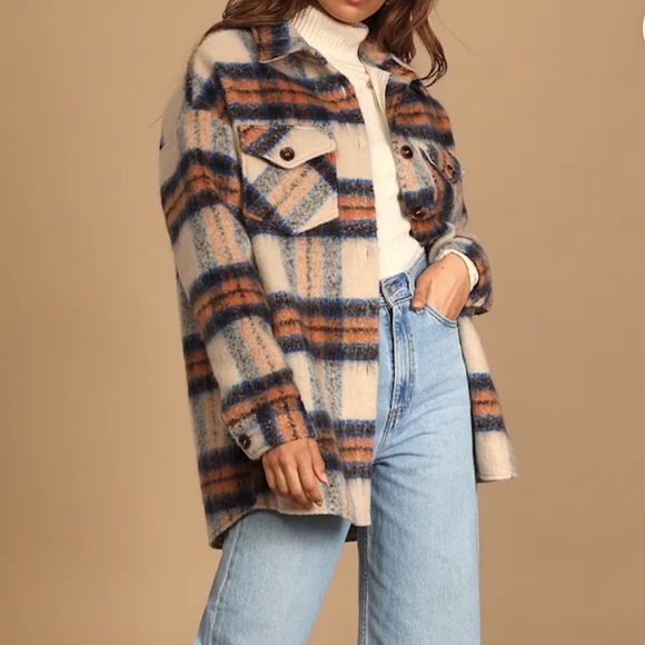Lulus Jackets & Blazers - Cozy Callings Beige Multi Plaid Shacket